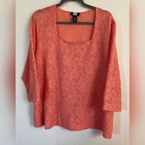 1940 Studio Blouse Women’s 24W Peach Orange Lace Office Casual